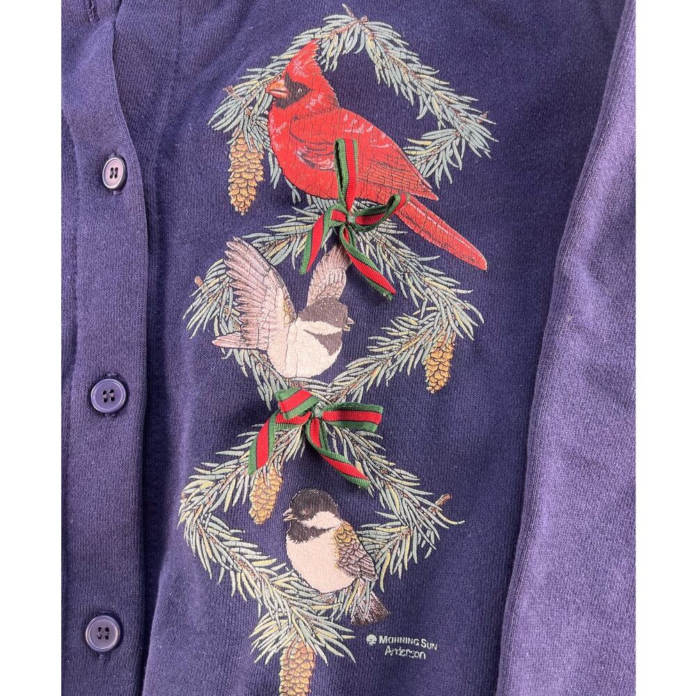 Vintage 90s Wild Wings Cardinal Bird Cardigan Sweatshirt M Christmas Holiday - Picture 3 of 4